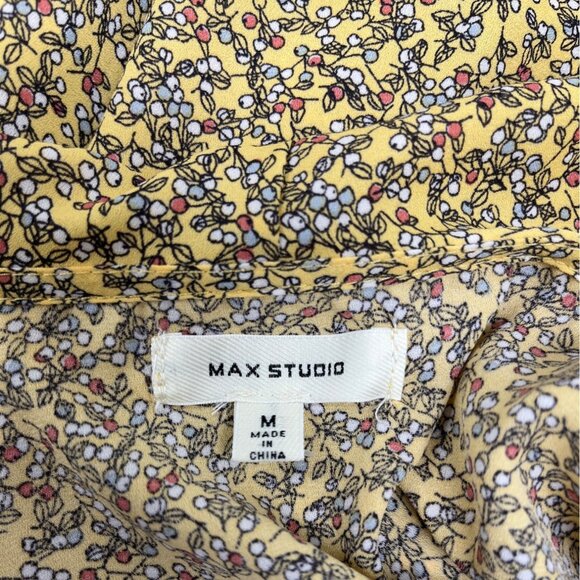Max Studio Womens Yellow Floral Ruffle Wrap Blouse Long Sleeves Size M - Picture 4 of 6